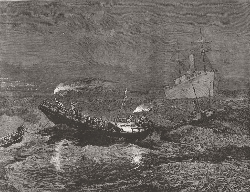 PORTUGAL. Coaling by night, Funchal, Madeira 1881 old antique print picture